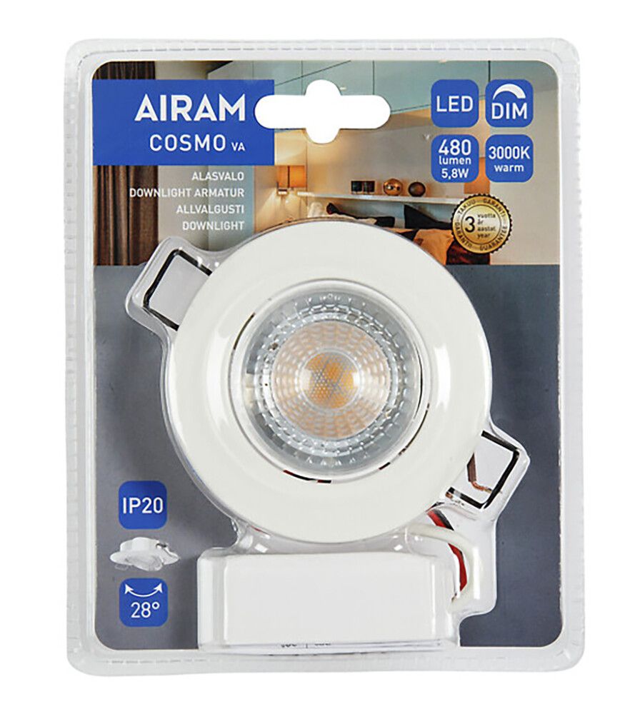 LED-alasvalo Airam Cosmo Tilt IP20 6W/830 DIM WH