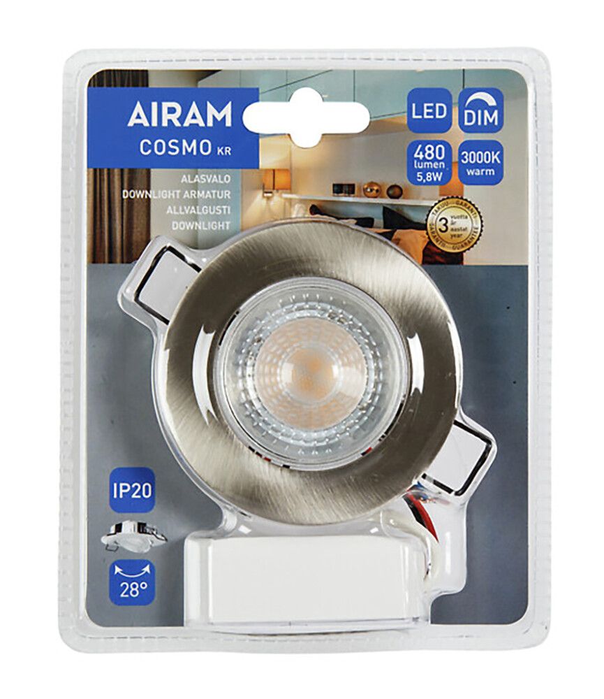 LED-alasvalo Airam Cosmo Tilt Kromi 6 W