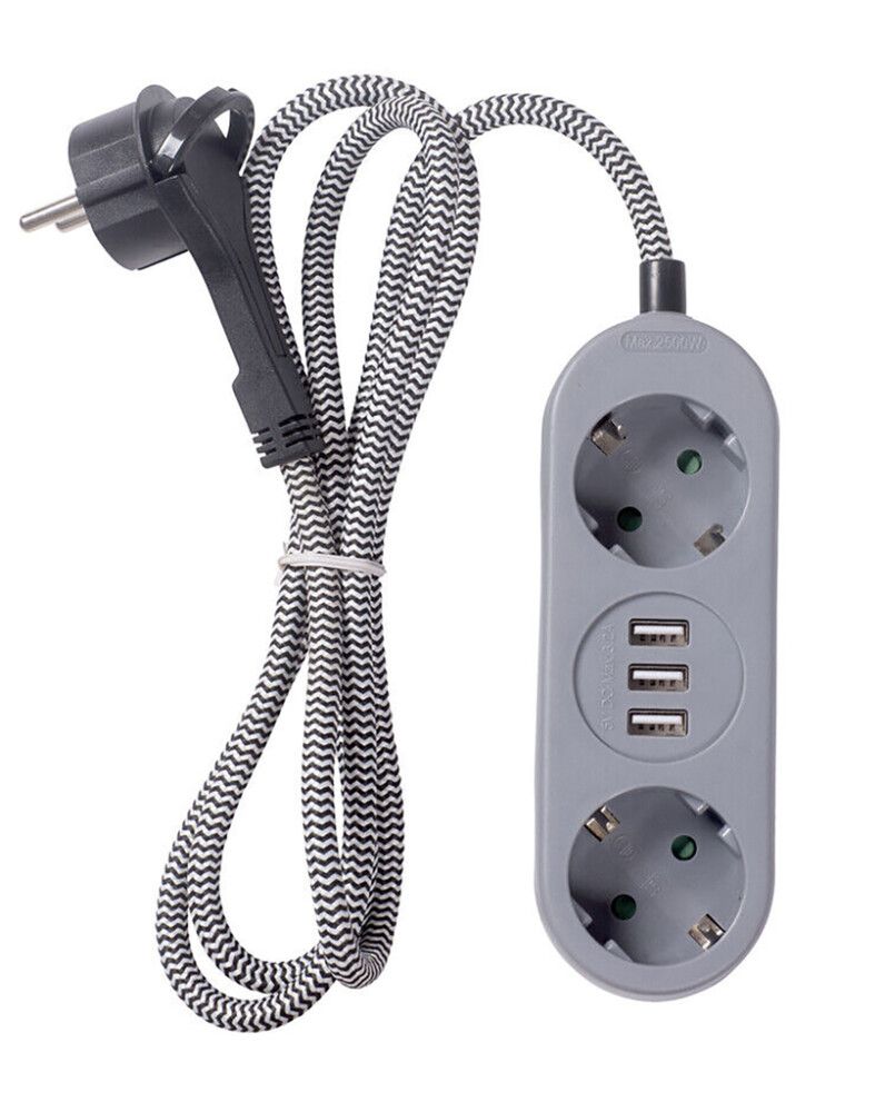 2-osainen jatkojohto Airam Flat 3 x USB-A Harmaavalkoinen 1,5 m