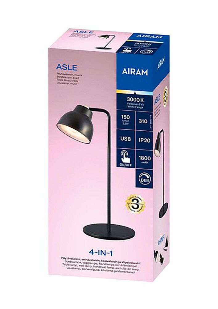 Pöytävalaisin Airam Asle ladattava 4-in-1 Musta