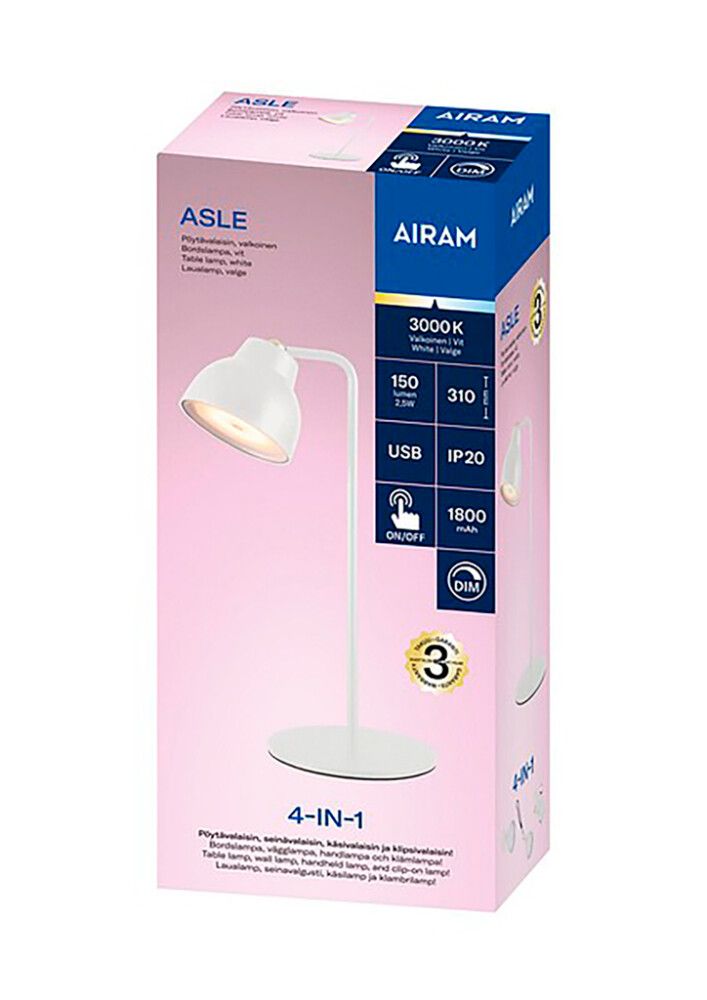 Pöytävalaisin Airam Asle ladattava 4-in-1 Valkoinen