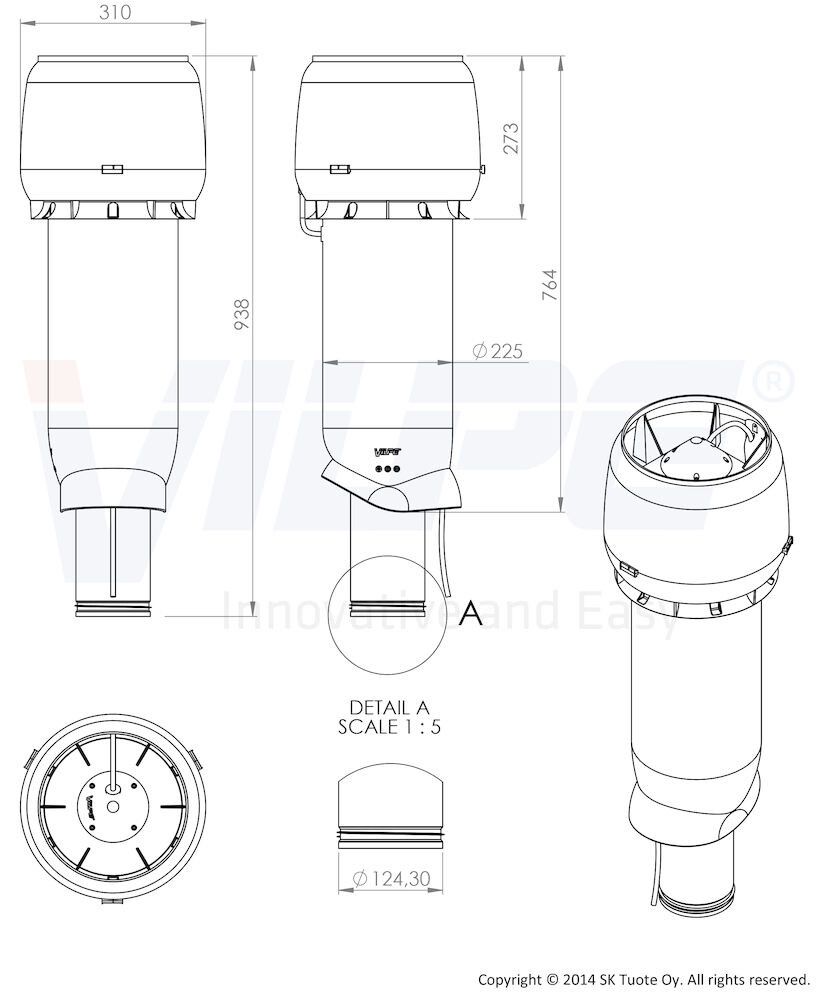 Huippuimuri Vilpe PE190P 700 mm Punainen 125 mm Tiilenpunainen