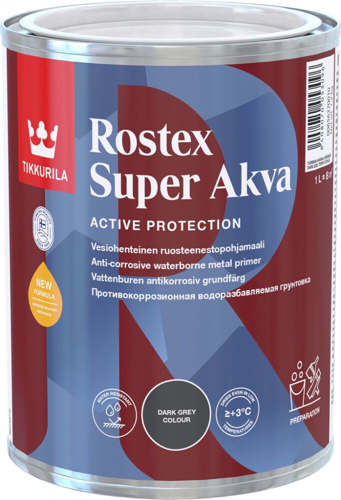 Ruosteenestopohjamaali Tikkurila Rostex Super Akva Tummanharmaa