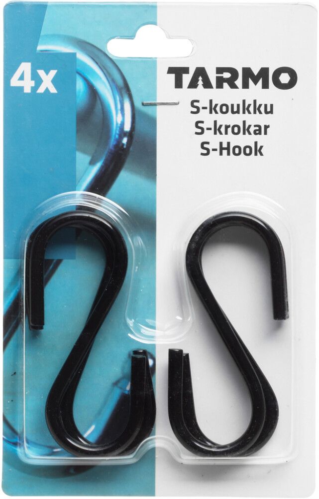 S-koukku teräs musta 4 kpl