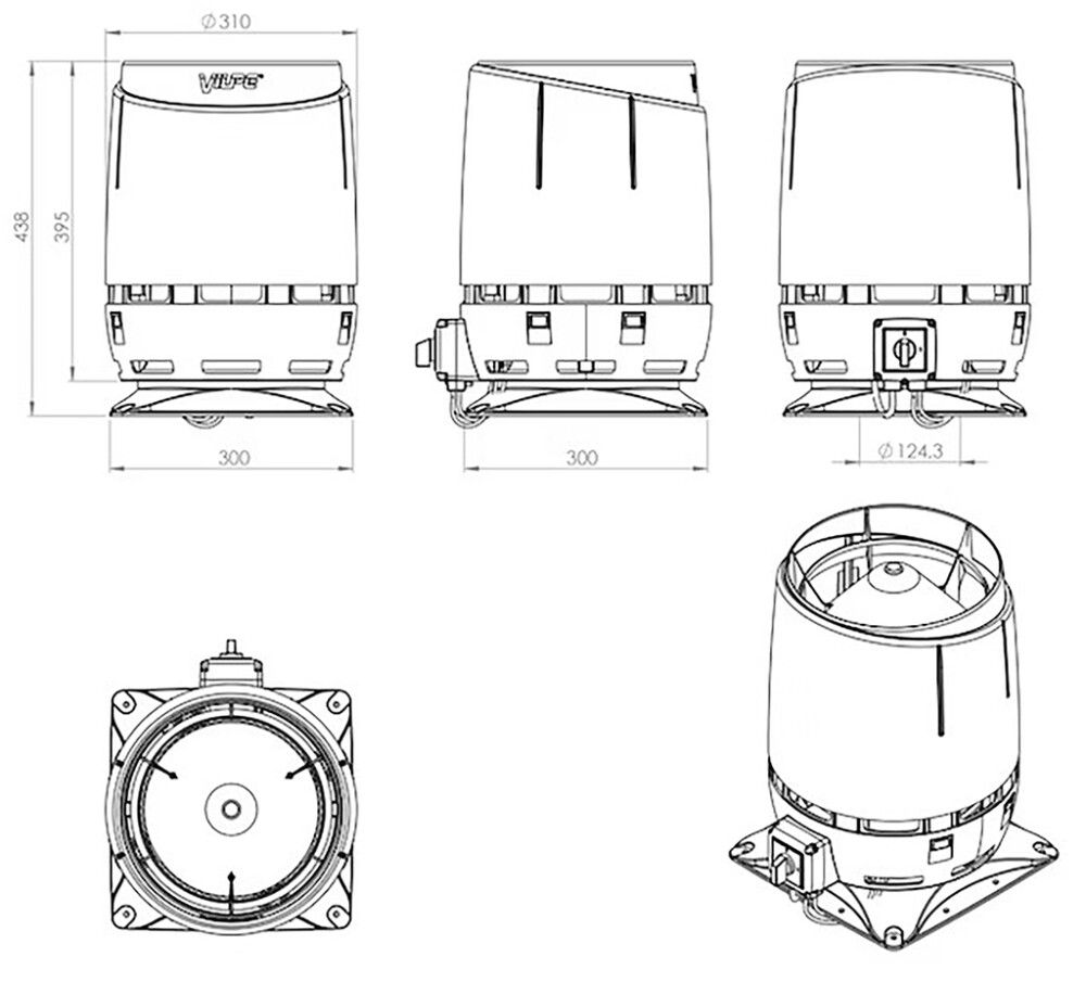 Huippuimuri Vilpe ECo125S Flow harmaa 300 x 300 mm 