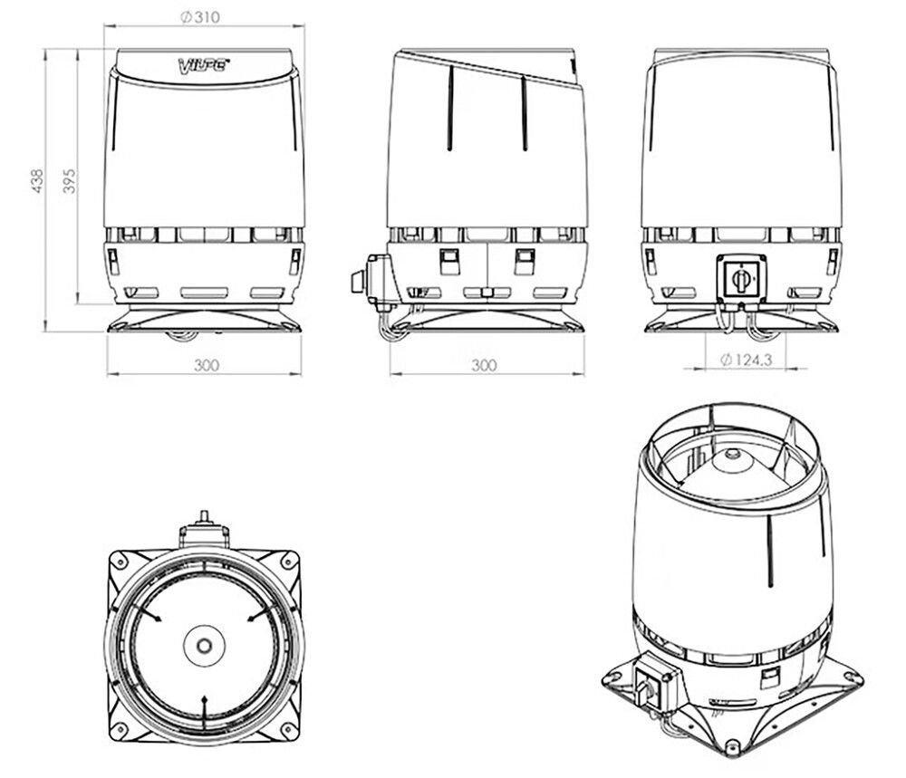 Huippuimuri Vilpe Flow ECo160S Flow harmaa 300 x 300 mm