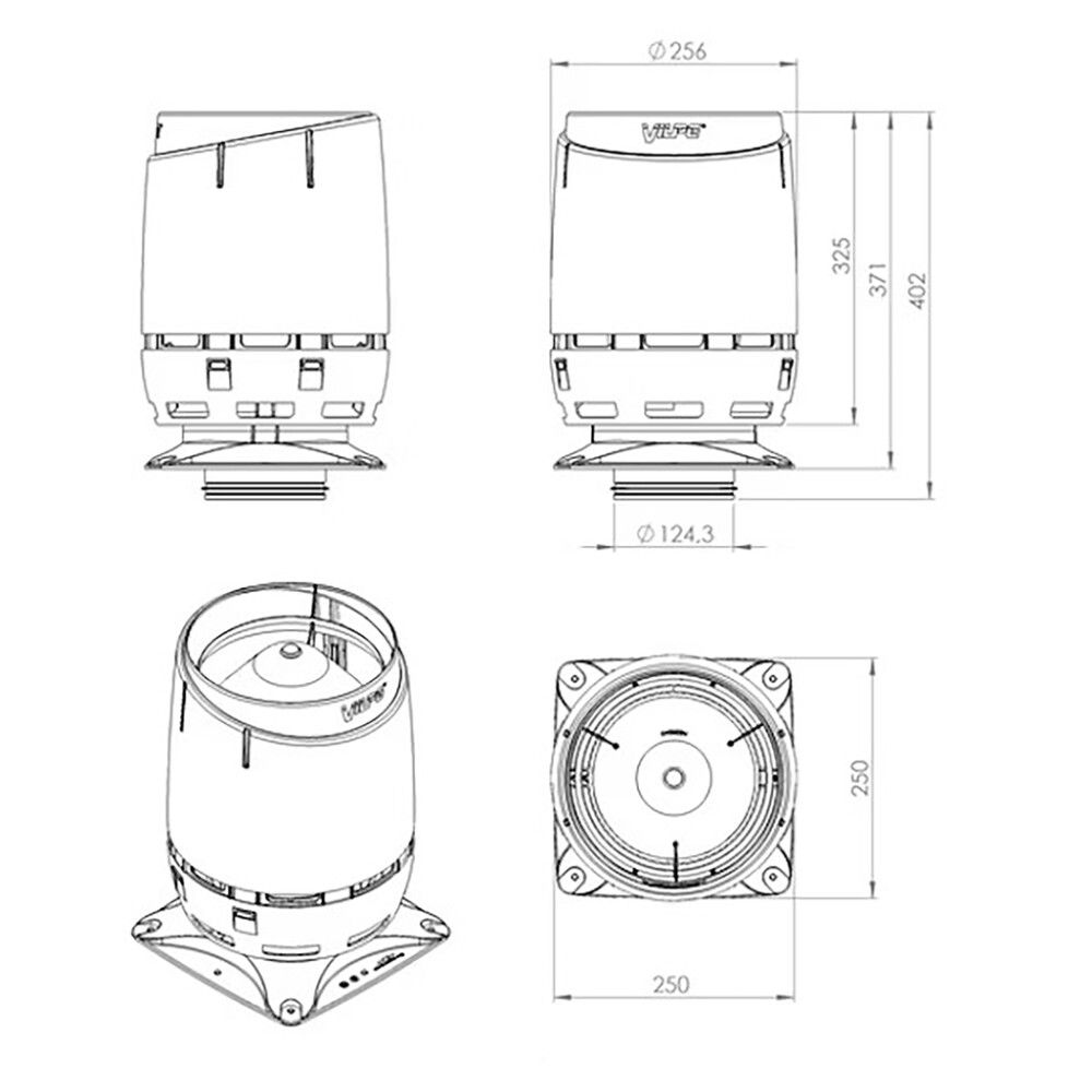 Ilmanvaihdon poistoputki Vilpe Flow 125S harmaa 250 x 250 mm