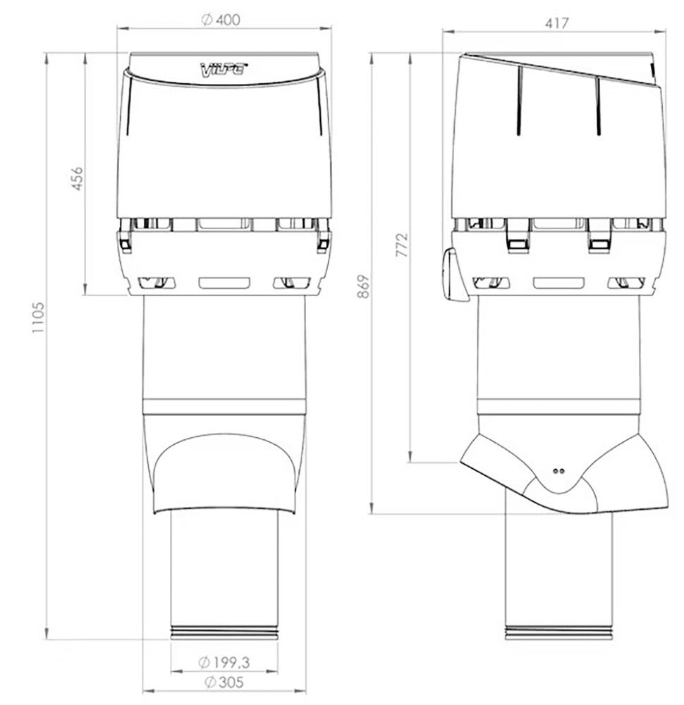 Poistoputki Vilpe Flow XL 250P/IS/700 harmaa