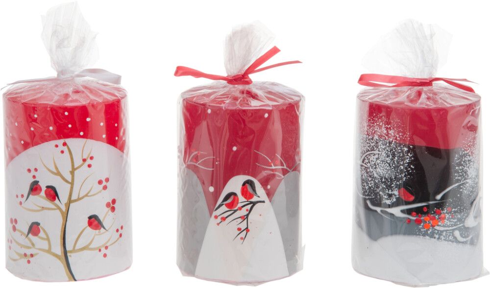 Pöytäkynttilä punatulkku 7 x 10 cm lajitelma