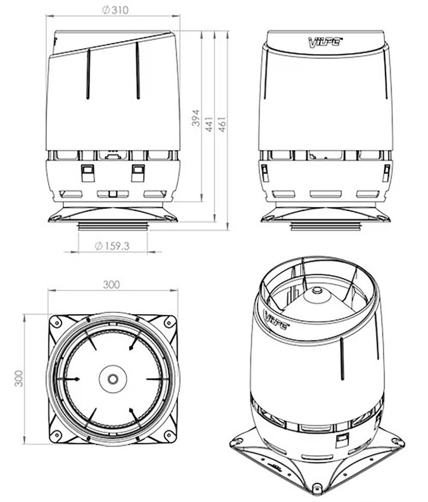 Ilmanvaihdon poisto Vilpe Flow 160S musta 300 x 300 mm