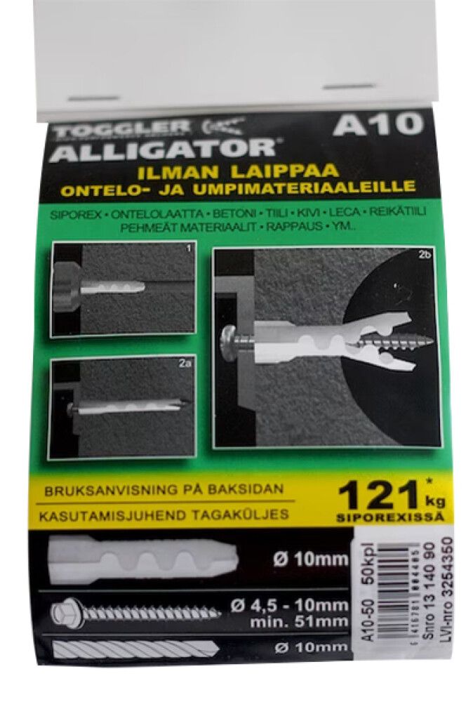 Levyseinäkiinnike Alligator Laipaton AF10-50 10 mm 50 kpl