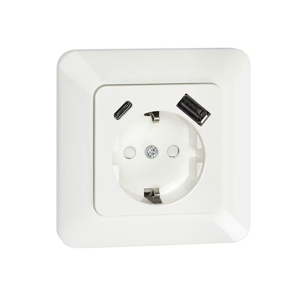 Pistorasia Opal 1S 16A IP20 2 x USB Valkoinen 84 x 84 mm