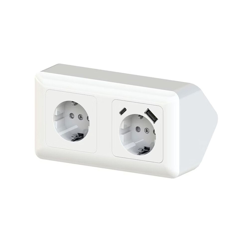 Pistorasia Opal 2S 16A IP20 PPR + 2 x USB A+C Valkoinen 155 x 84 mm