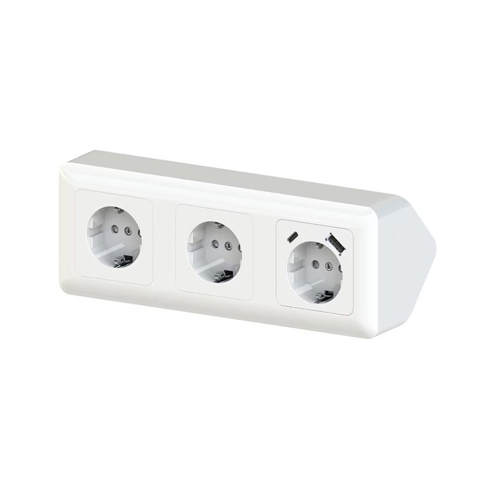 Pistorasia Opal 3S 16A IP20 PPR + 2 x USB A+C Valkoinen 226 x 84 mm