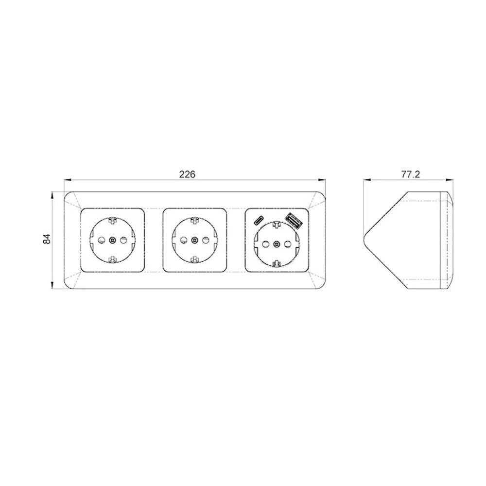 Pistorasia Opal 3S 16A IP20 PPR + 2 x USB A+C Valkoinen 226 x 84 mm