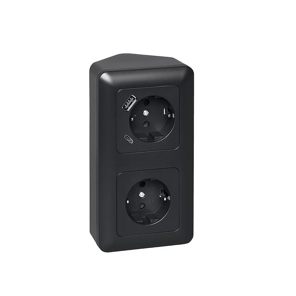 Pistorasia Opal 2S 16A IP20 PPR + 2 x USB A+C Musta 155 x 84 mm