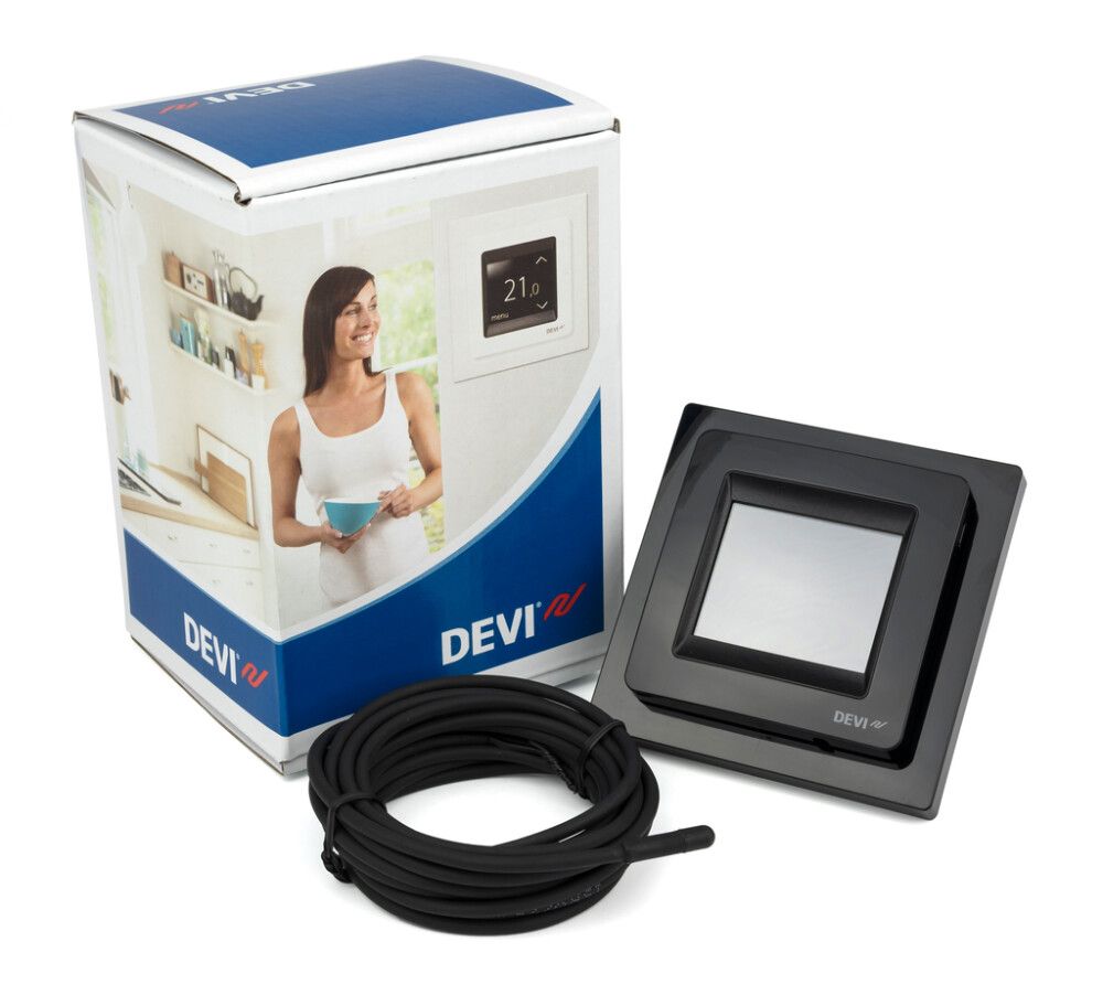 Yhdistelmätermostaatti DEVIreg™ Touch Musta 85 x 85 mm