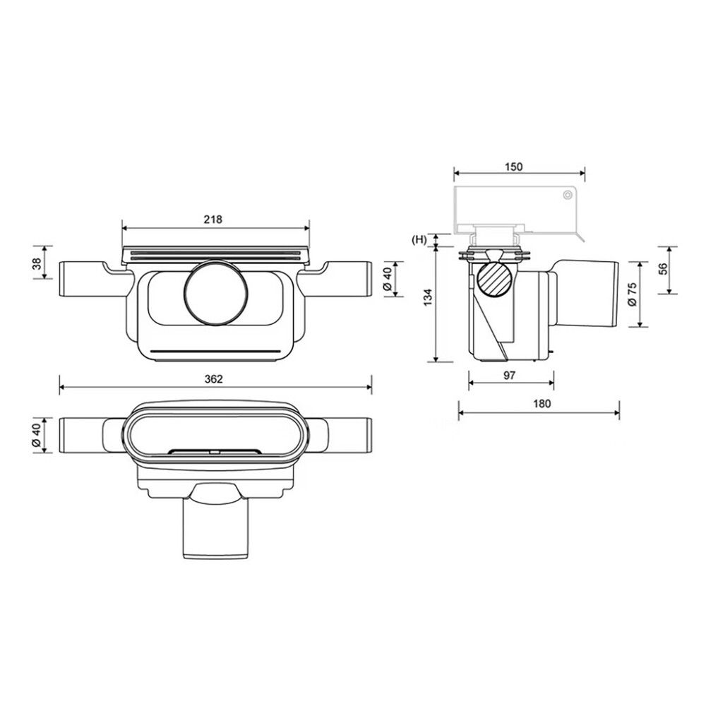Vaakakaivo Unidrain 1443 Sivuliitos 75 mm