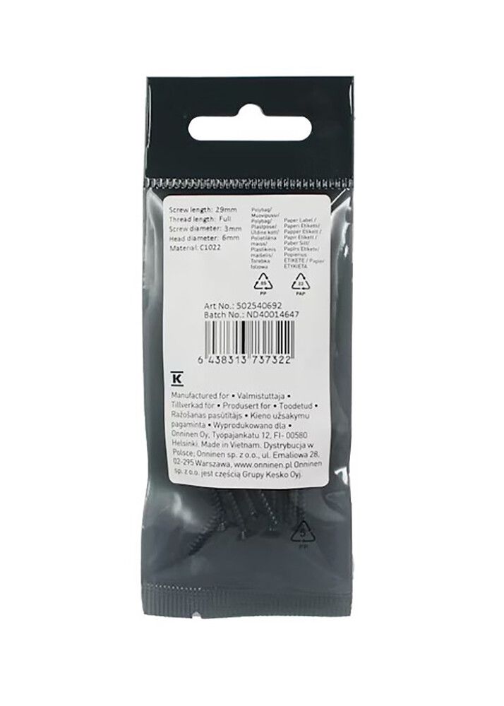 Kojerasiaruuvi Opal PZ1 3 x 29 mm 20 kpl/pkt