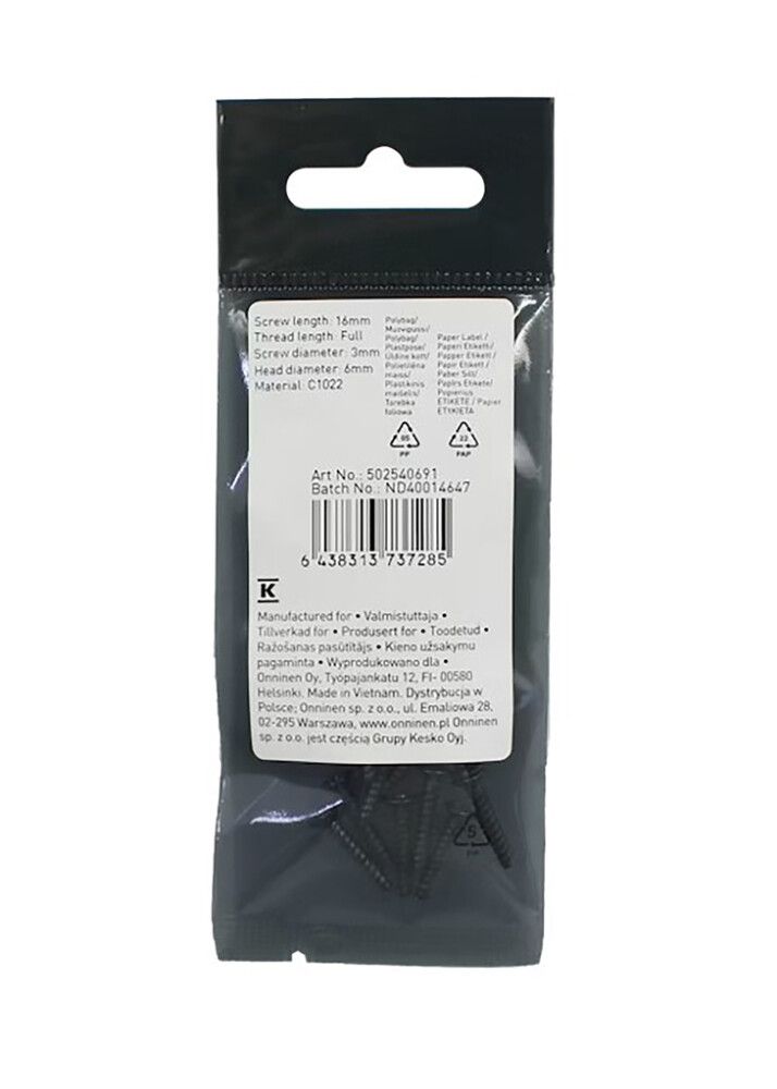 Kojerasiaruuvi Opal PZ1 3 x 16 mm 20 kpl/pkt