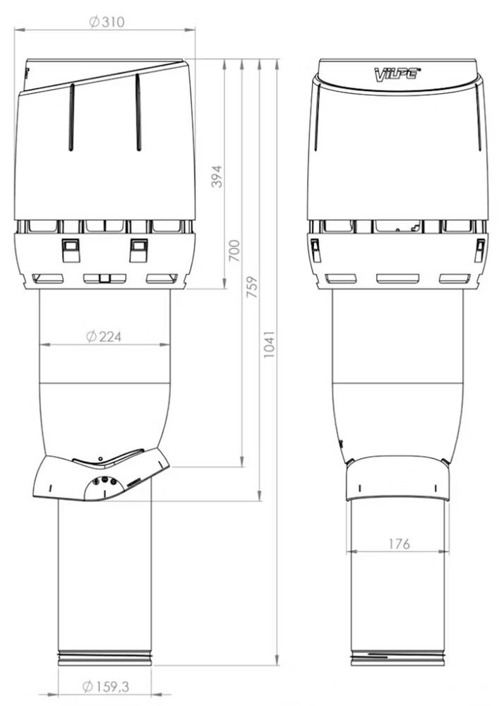 Poistoputki Vilpe Flow XL160P/IS/700 Musta