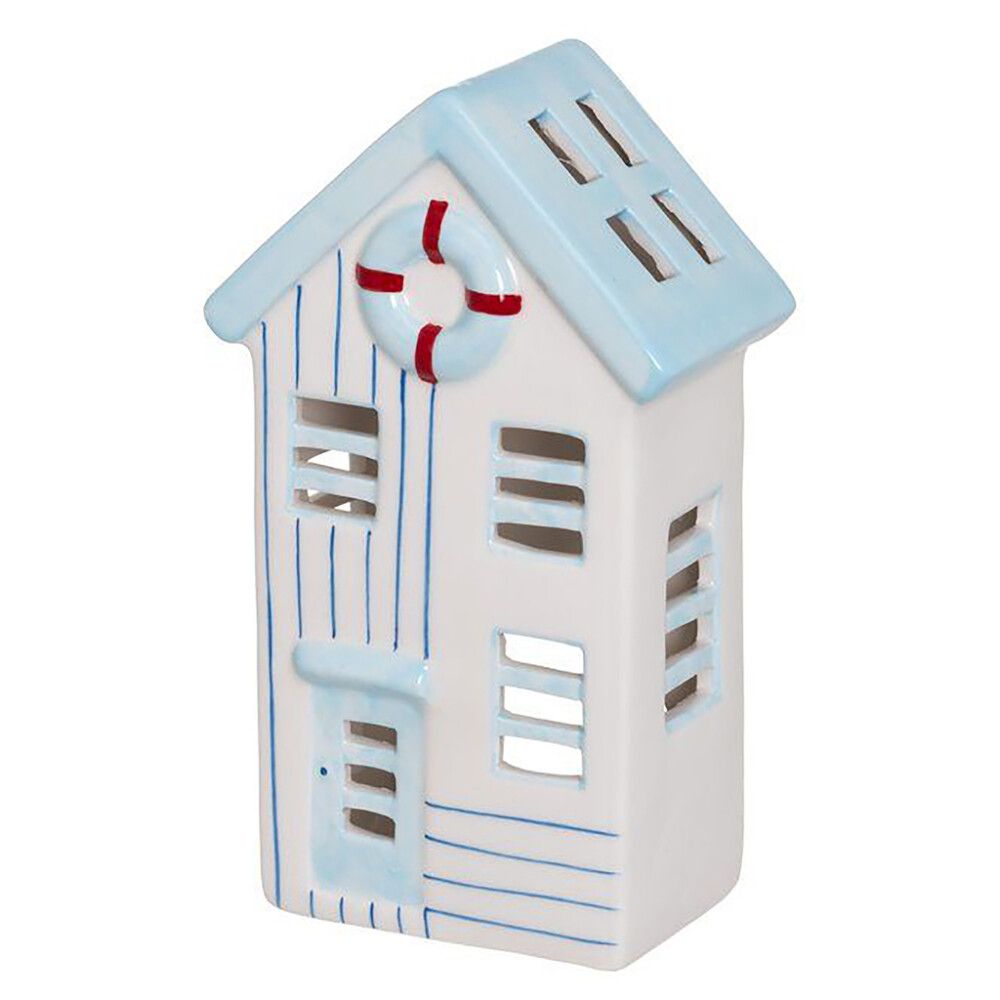 Lyhty 4living Beach Hut vaaleansininen raidallinen 20 cm