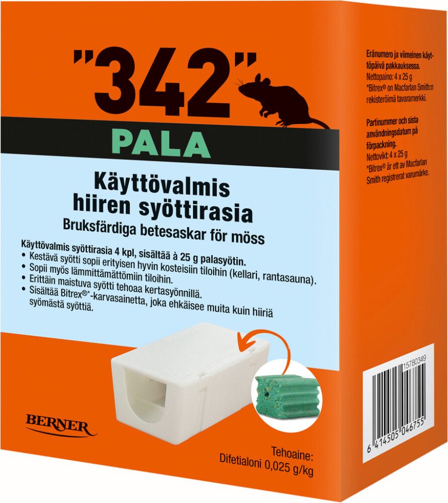 Hiirentorjunta syöttirasia 342 palasyötti 4 x 25 g