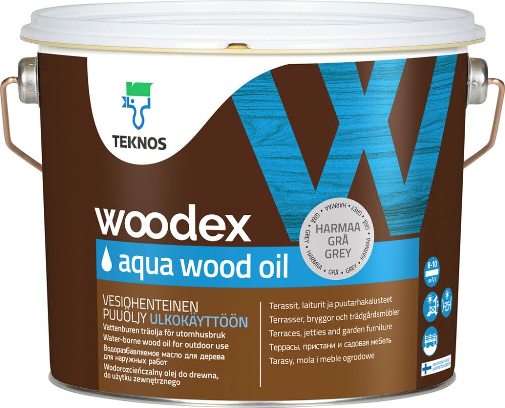 Puuöljy Teknos Woodex Aqua Wood Oil Harmaa 2,7 l