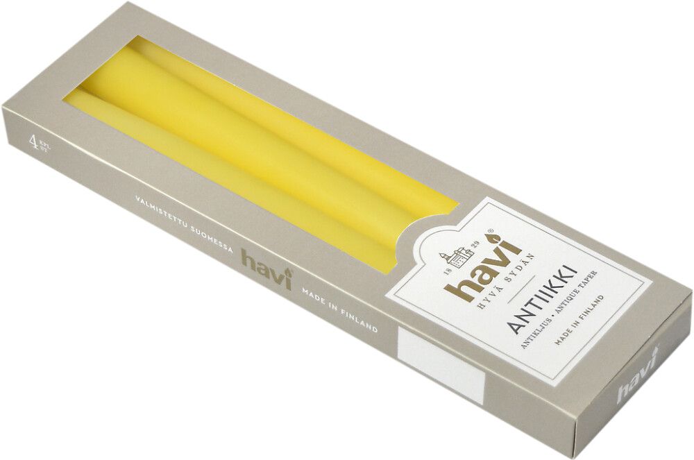 Antiikkikynttilä Havi 28 cm 4 kpl keltainen