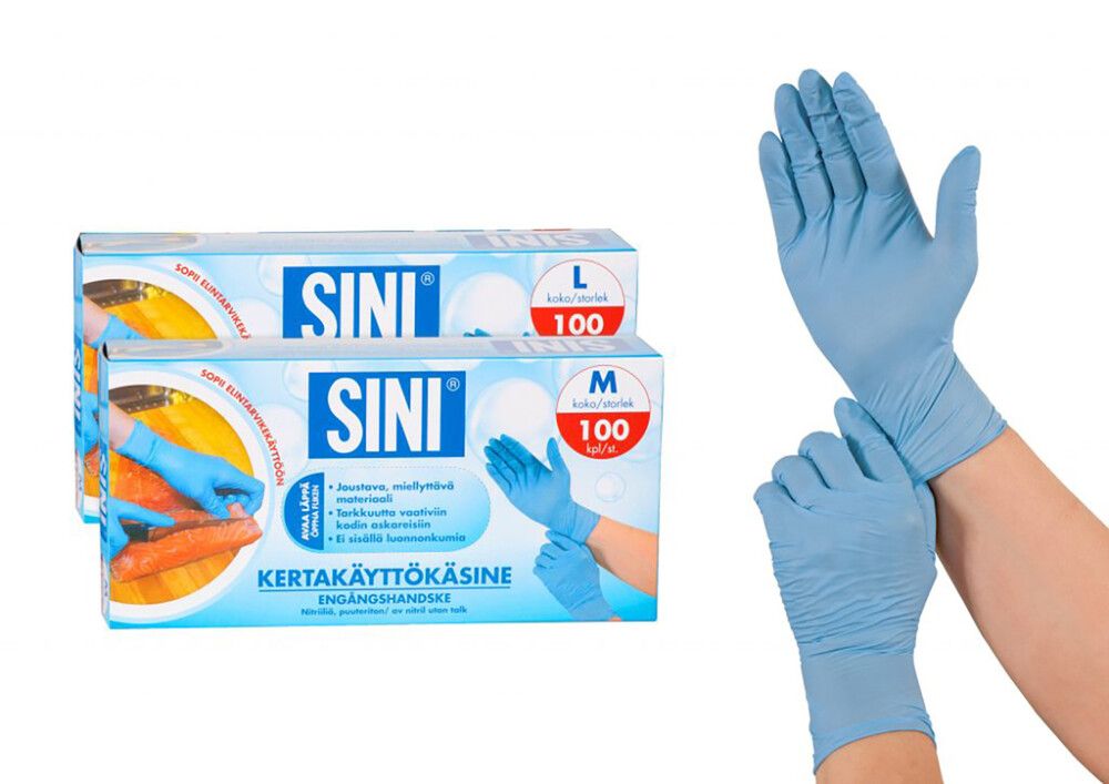 Nitriili kertakäyttökäsine Sini Puuteriton 100 kpl L-koko