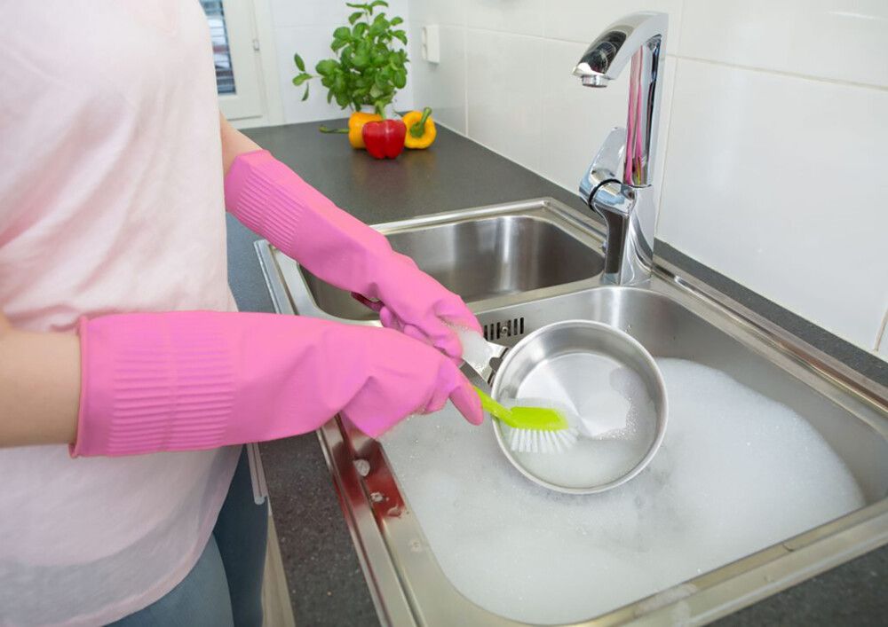 Pitkävartiset siivouskäsineet Sini Pinkki S-koko