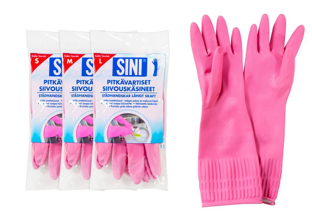 Pitkävartiset siivouskäsineet Sini Pinkki L-koko