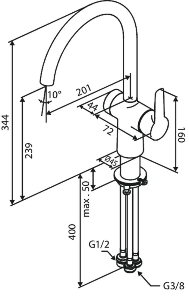 Keittiöhana Damixa Core kromi