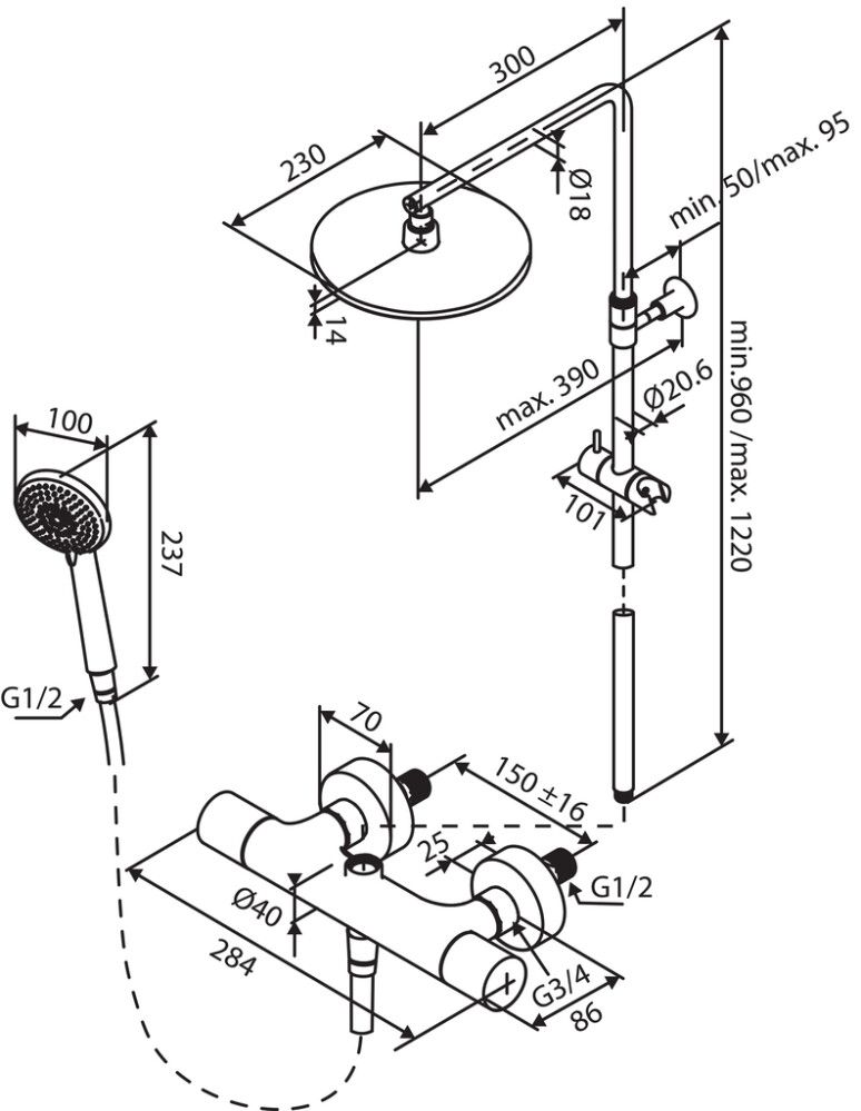 Suihkukokonaisuus Damixa Core kromi