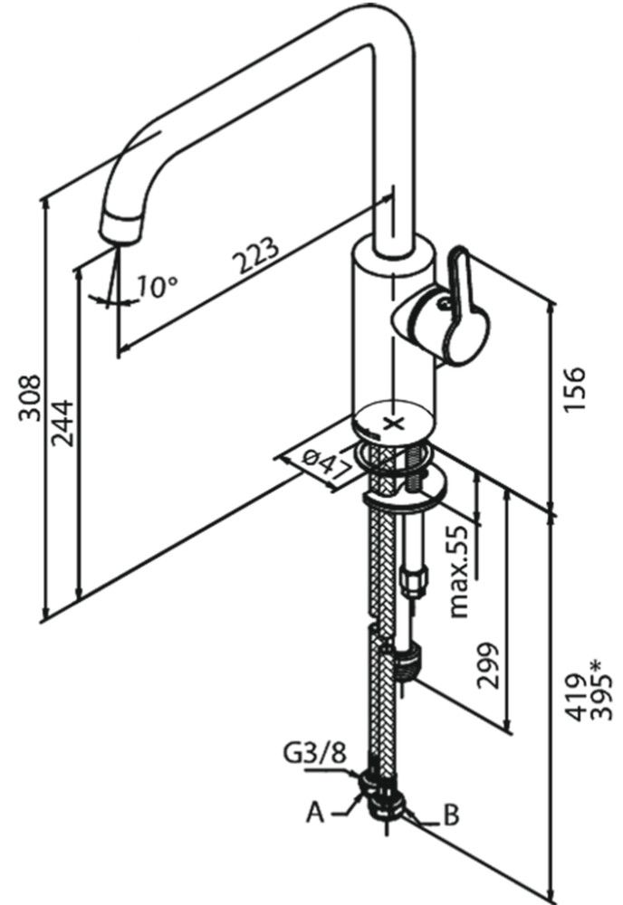 Keittiöhana Damixa Silhouet harjattu grafiitinharmaa 30,8 cm