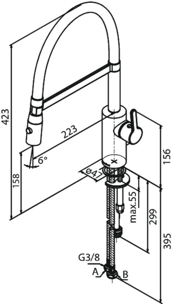 Keittiöhana Damixa Silhouet Pro harjattu grafiitinharmaa 42,3 cm 