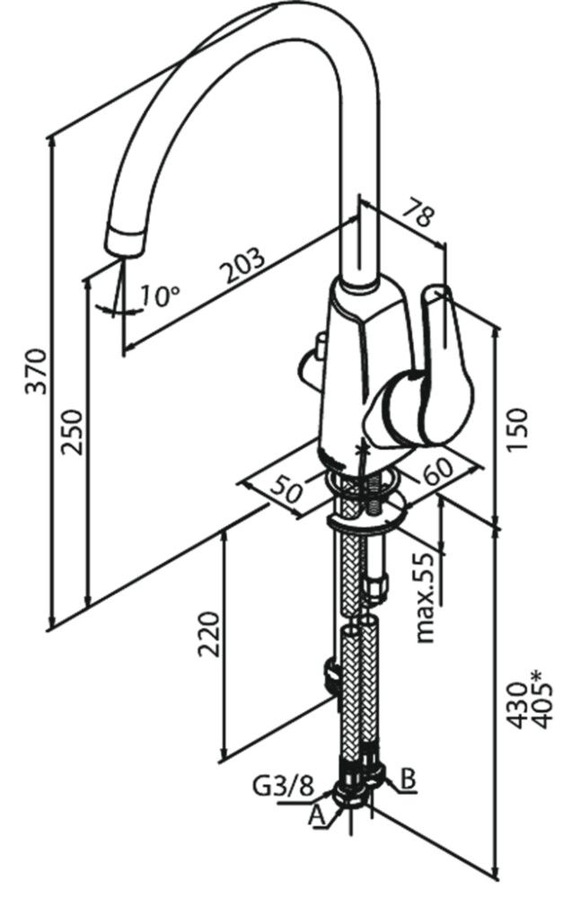Keittiöhana Damixa Rowan kromi 37 cm