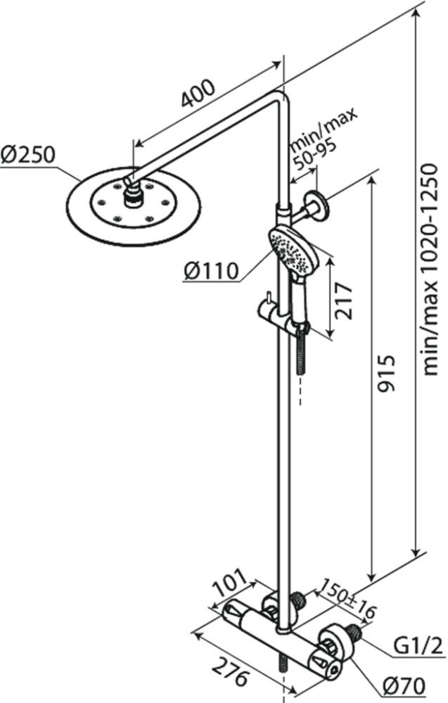 Suihkukokonaisuus Damixa Silhouet harjattu grafiitinharmaa Ø 250 mm