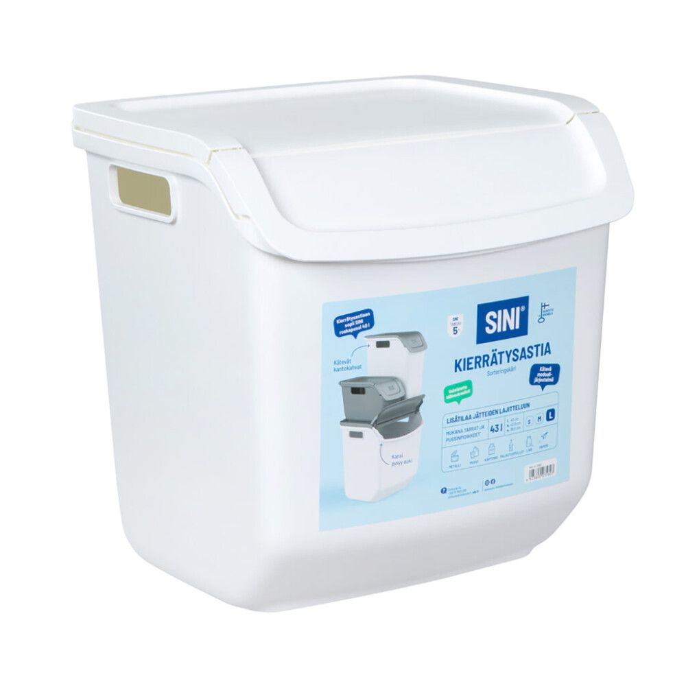 Kierrätysastia Sini Valkoinen 43 litraa