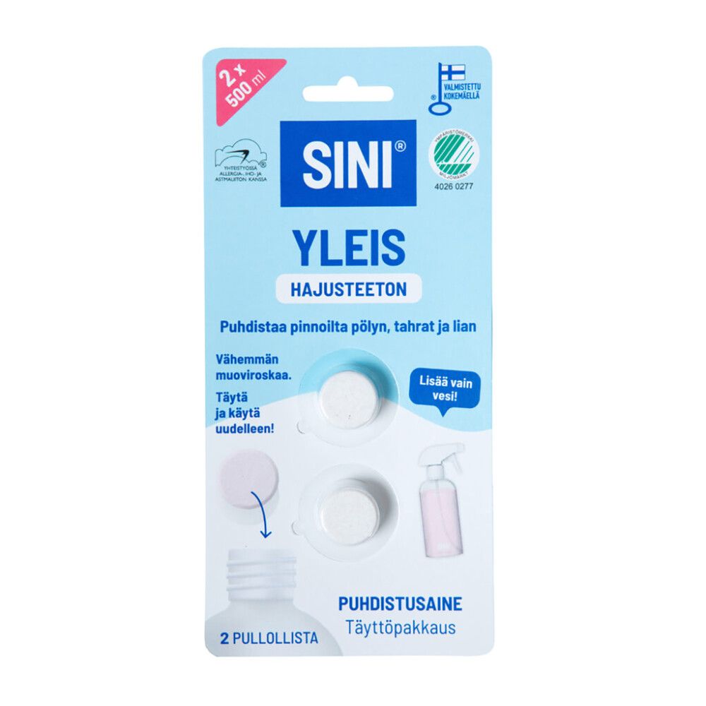 Puhdistusainetabletti Sini Yleis Hajusteeton Täyttöpakkaus 2 x 500 ml