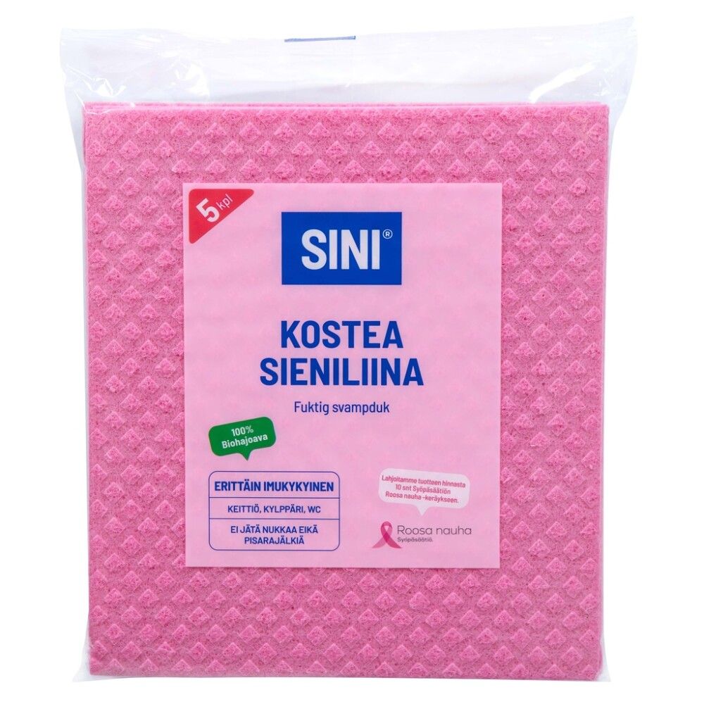 Kostea sieniliina Sini Roosa nauha 18 x 20 cm 5 kpl/pkt