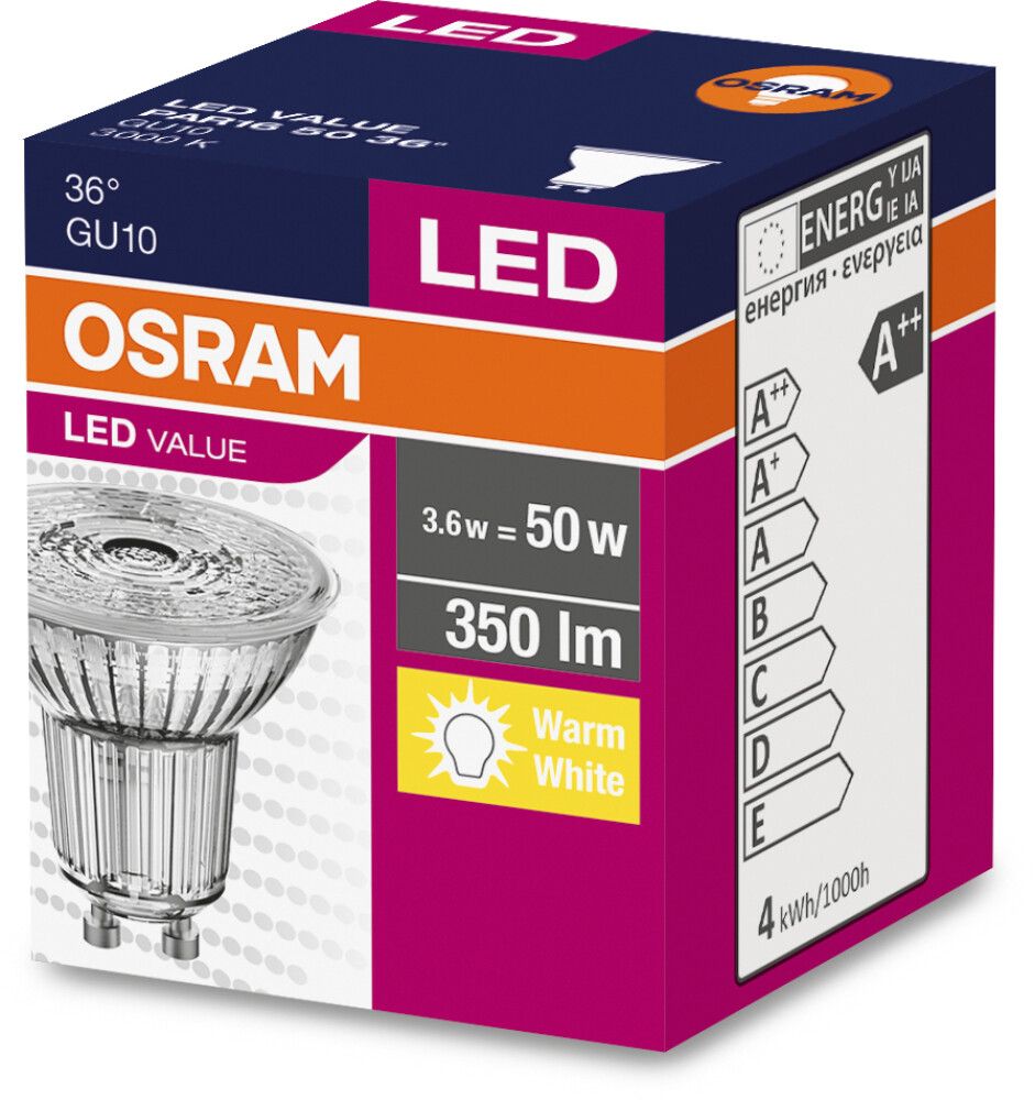 Led-Lamppu Osram Value PAR16 50 4,3W 3000K 36D GU10