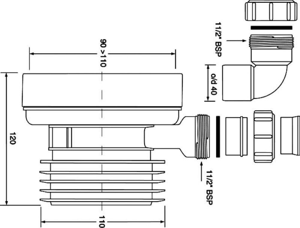 WC-mansetti sivuliitännällä 110 mm