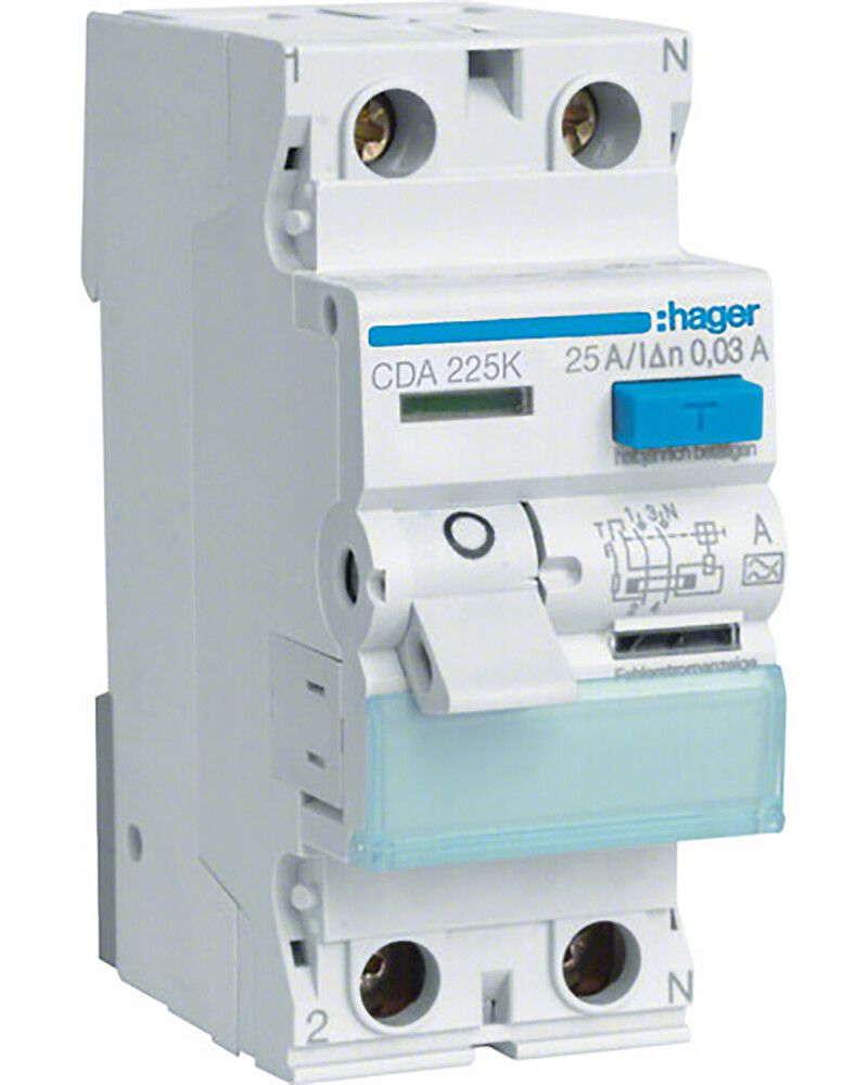 Vikavirtakytkin Hager CDA 225K 2x25A 30mA A