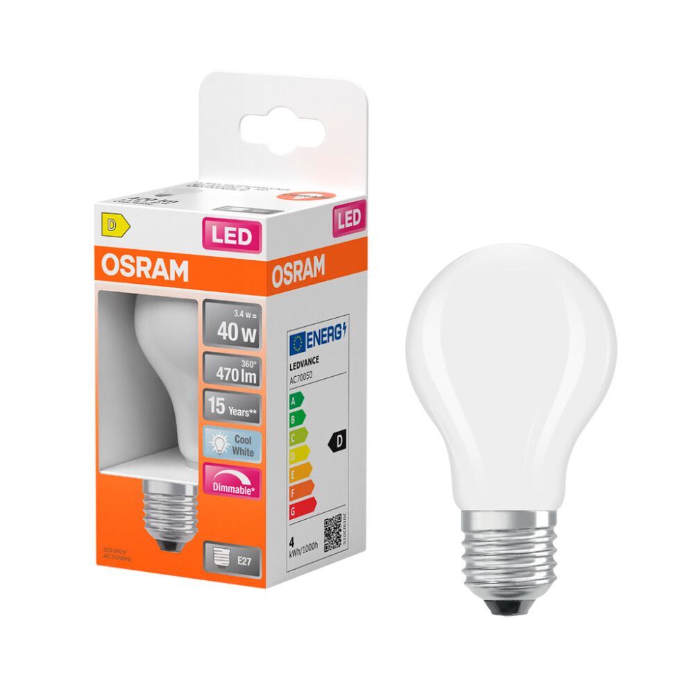 LED-lamppu Osram Star Classic A40 DIM E27 3,4 W 470 lm 4000 K opaali 1 kpl/pkt