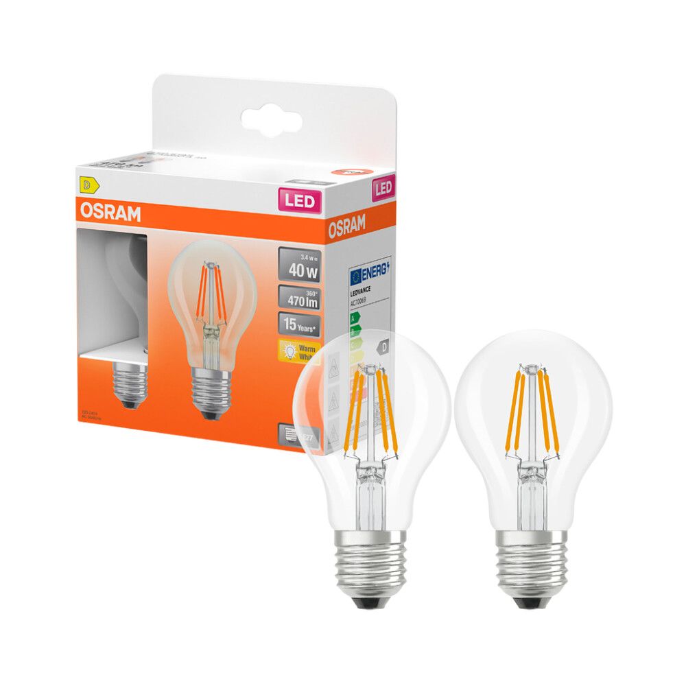 LED-lamppu Osram Star Classic A40 E27 3,4 W 470 lm 2700 K kirkas 2 kpl/pkt