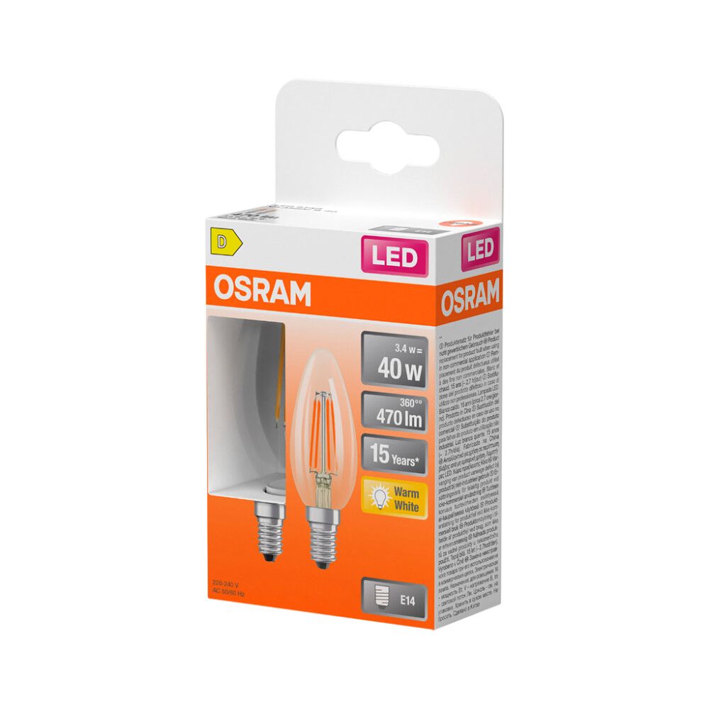 LED-lamppu Osram Star Classic B40 E14 3,4 W 470 lm 2700 K kirkas 2 kpl/pkt