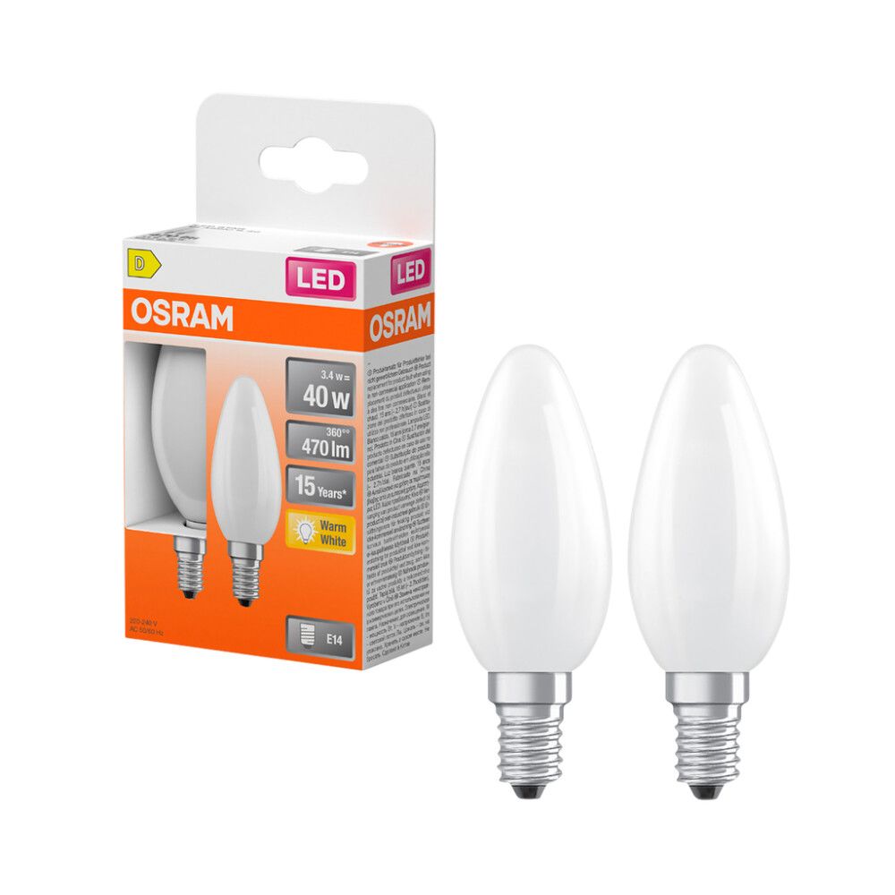 LED-lamppu Osram Star Classic B40 E14 3,4 W 470 lm 2700 K opaali 2 kpl/pkt
