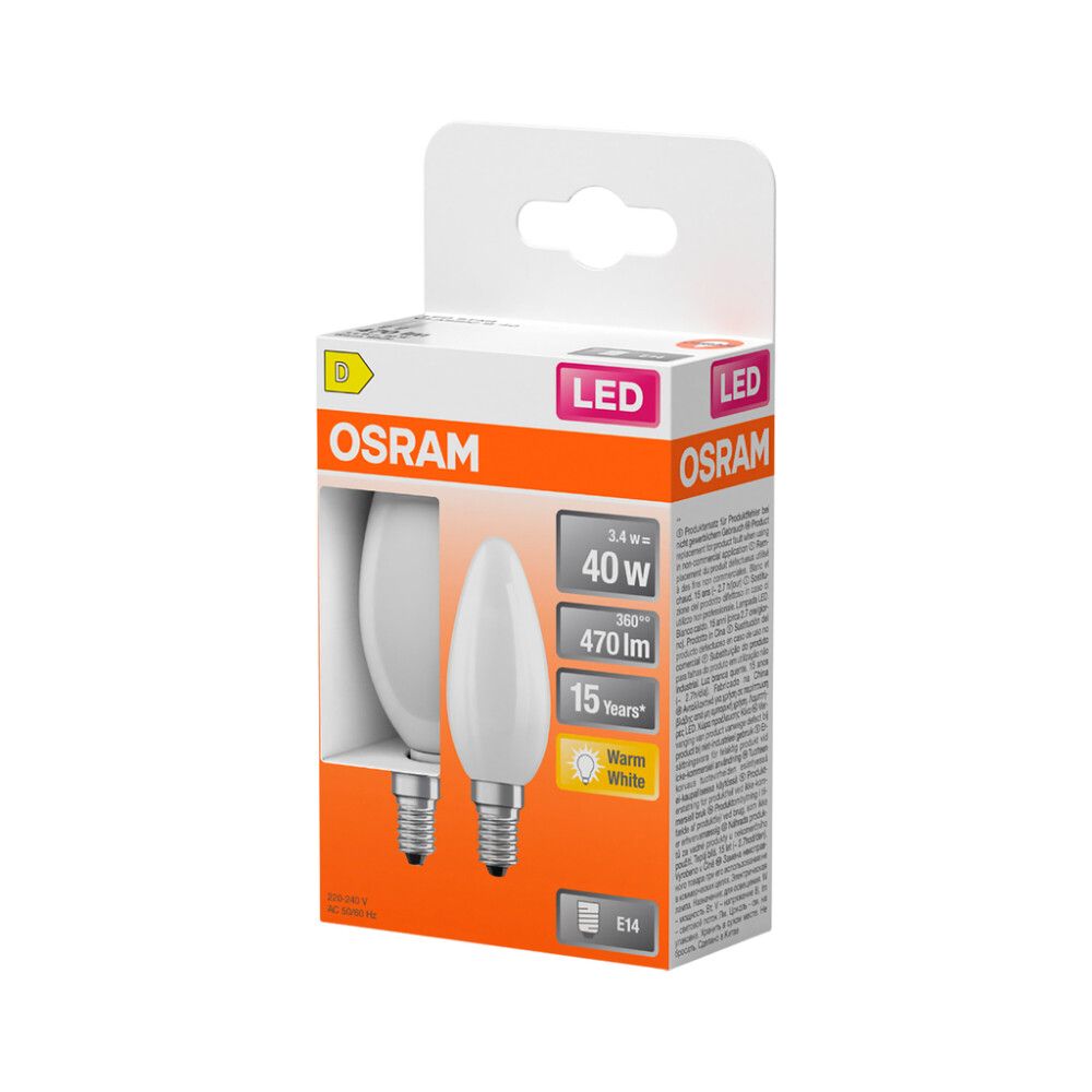 LED-lamppu Osram Star Classic B40 E14 3,4 W 470 lm 2700 K opaali 2 kpl/pkt