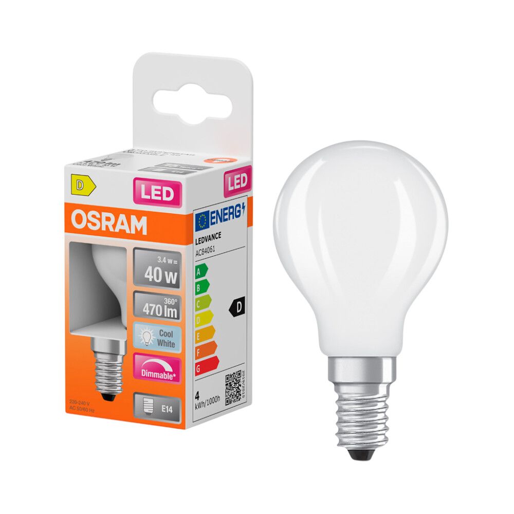 LED-lamppu Osram Star Classic P40 DIM E14 3,4 W 470 lm 4000 K opaali 1 kpl/pkt